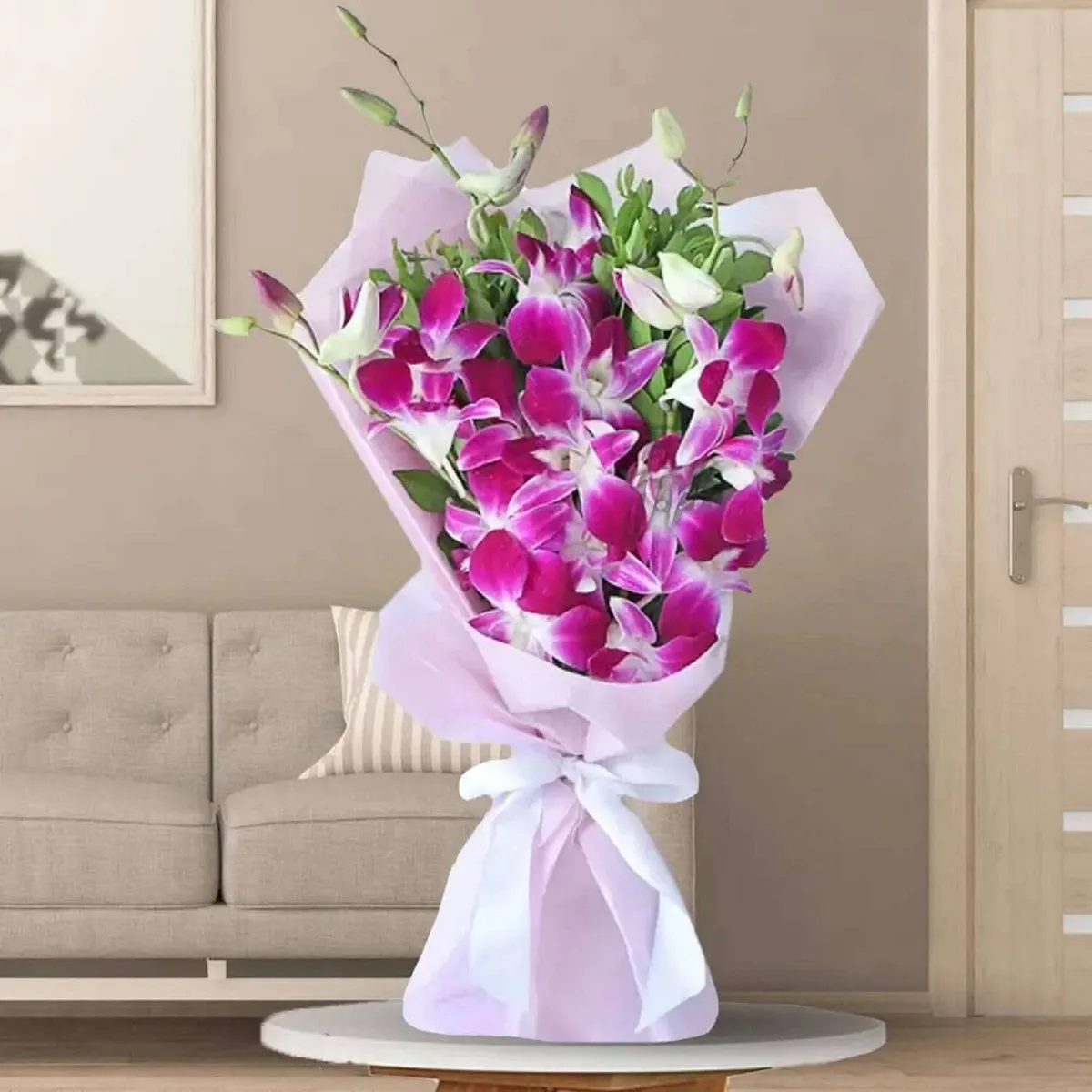 Elegant Pink Orchid Bouquet – Wrapped in Soft Blush Charm