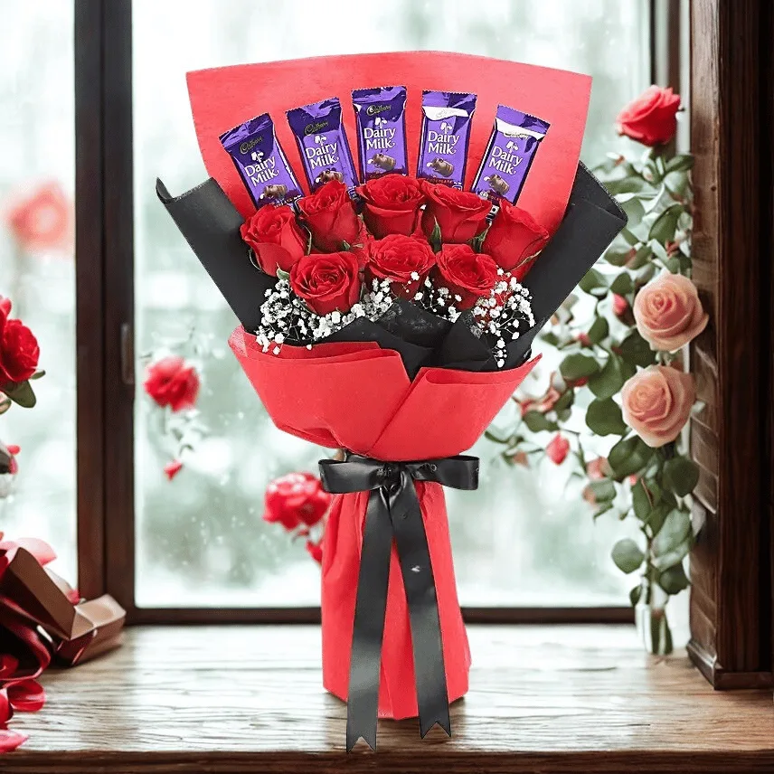 Red Rose & Dairy Milk Chocolate Bouquet