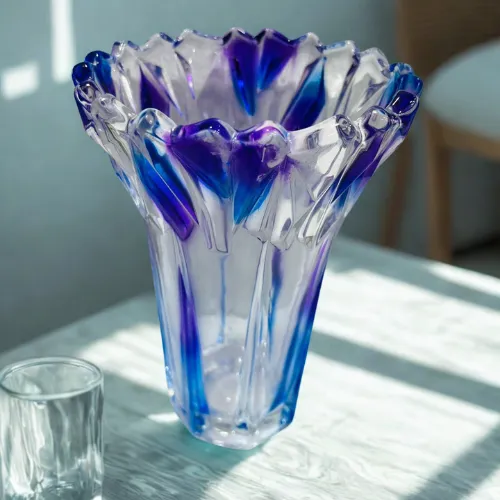 Artistic Blue & Purple Glass Flower Vase