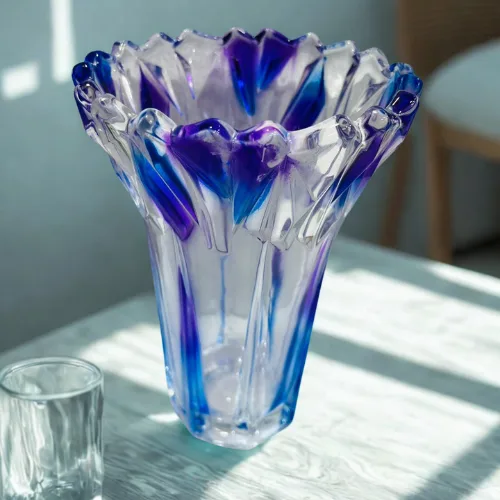 Artistic Blue & Purple Glass Flower Vase