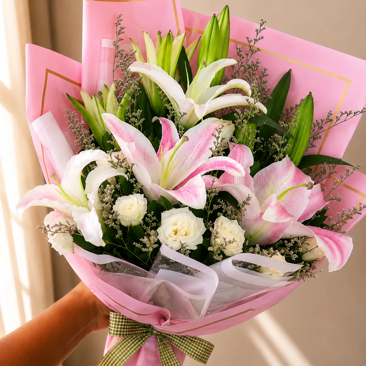 Charming Pink Lily Hand Bouquet