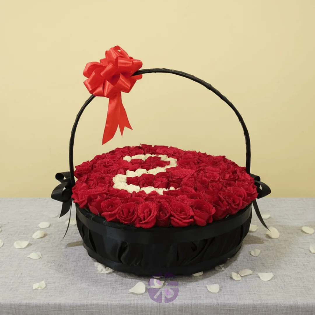Grand Love Personalized Fresh Red Rose Basket