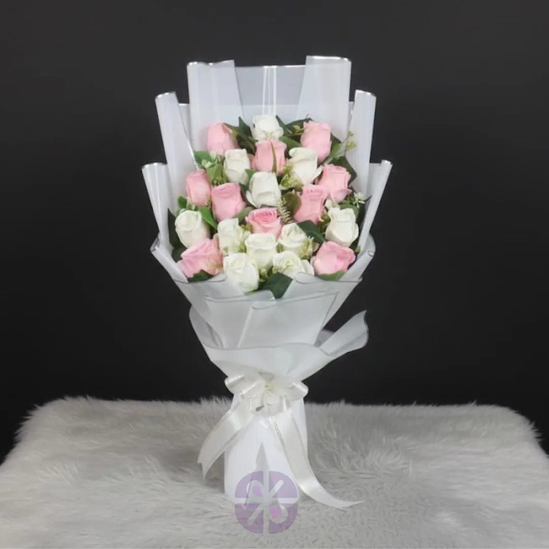 Classic Duet Eternal Pink & White Rose Artificial Stand Bouquet