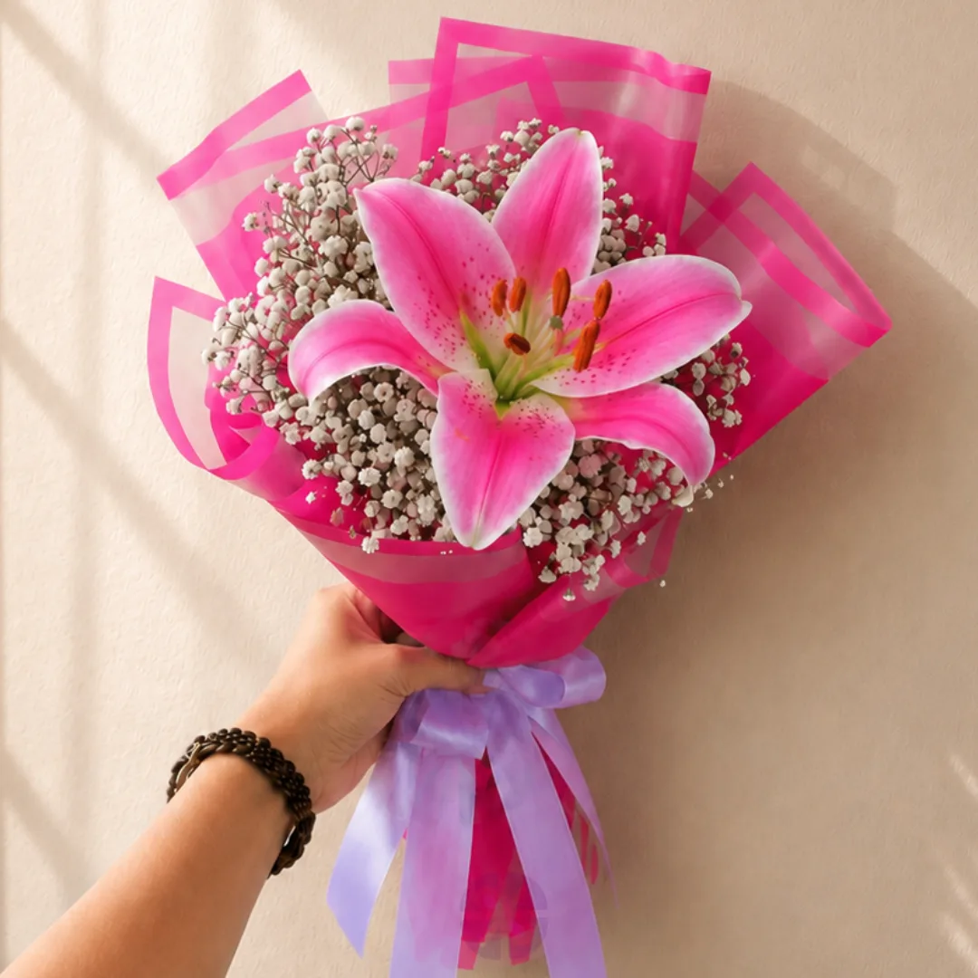 Dramatic Pink Star Lily & Gypsy Signature Bouquet