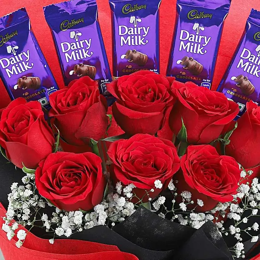 Red Rose & Dairy Milk Chocolate Bouquet