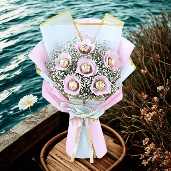 Whimsical Ferrero Rocher Blooms in Pastel Wrap