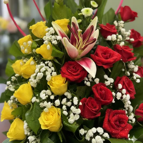 Radian Red & Yellow Rose Basket