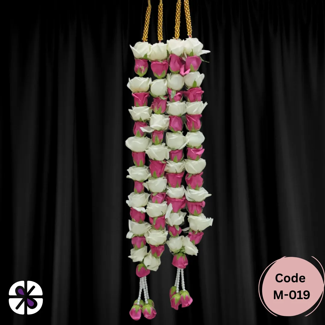 Premium Pink & White Rose Block Pattern Wedding Jaimala
