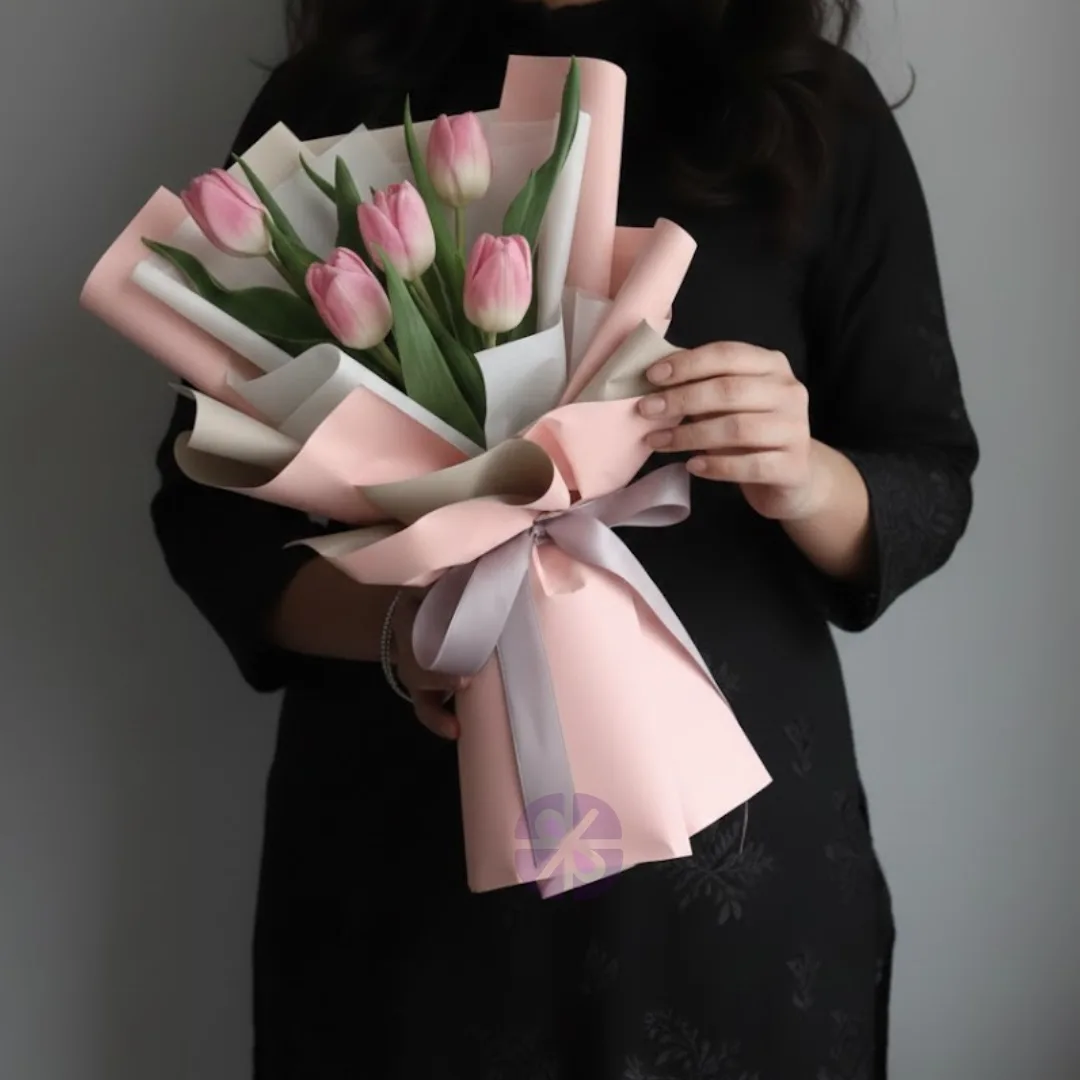 Elegance Artificial Pink Tulip Hand Bouquet