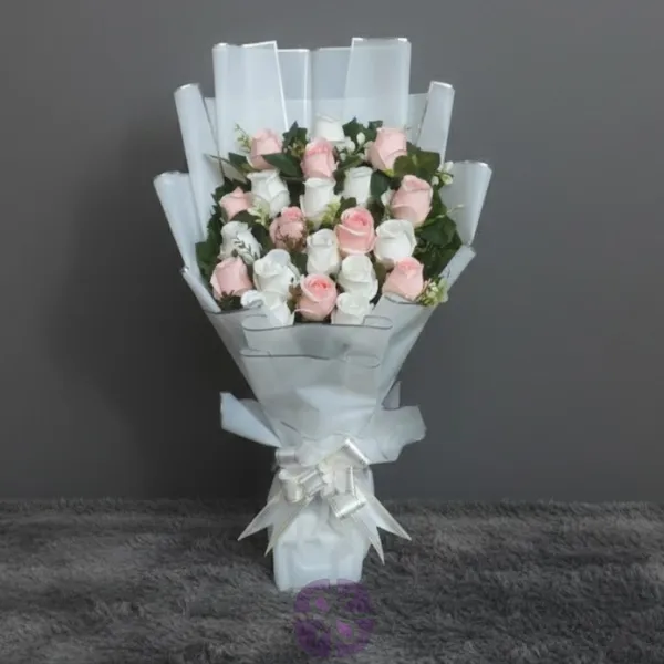 Artificial Pink & White Rose Stand Bouquet