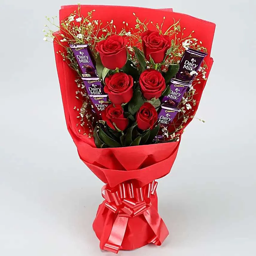 Red Roses & Dairy Milk Chocolate Bouquet