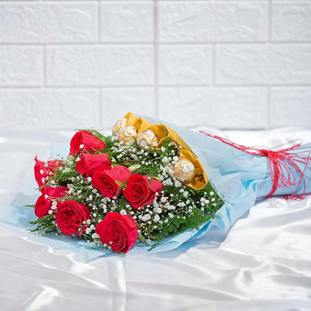 Romantic Red Roses & Ferrero Rocher Chocolate Bouquet