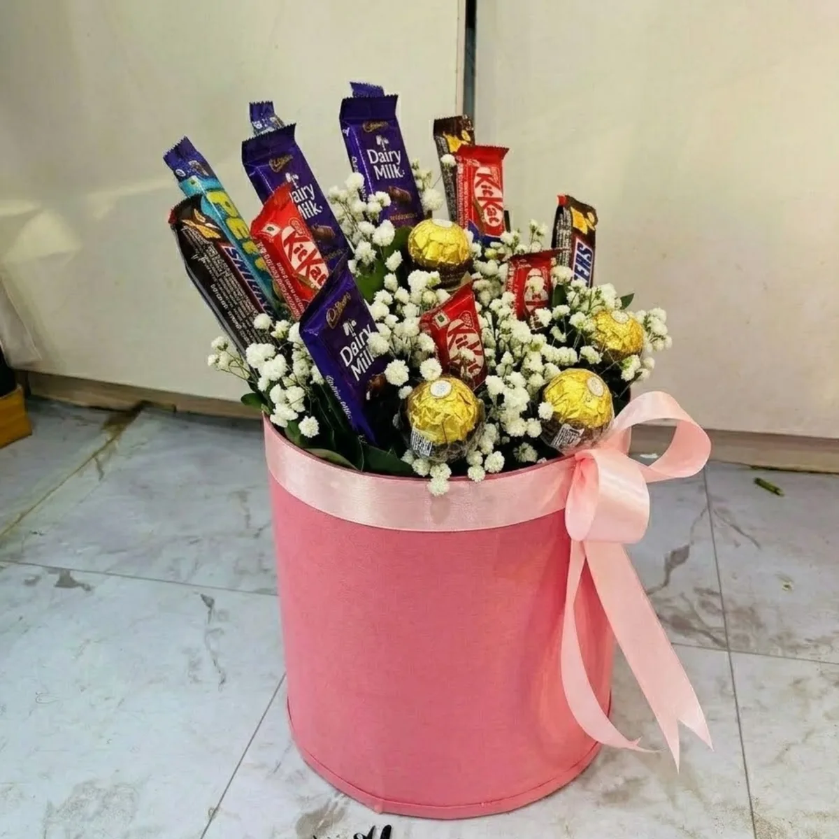 Mix Chocolate and Floral Gift Bucket.