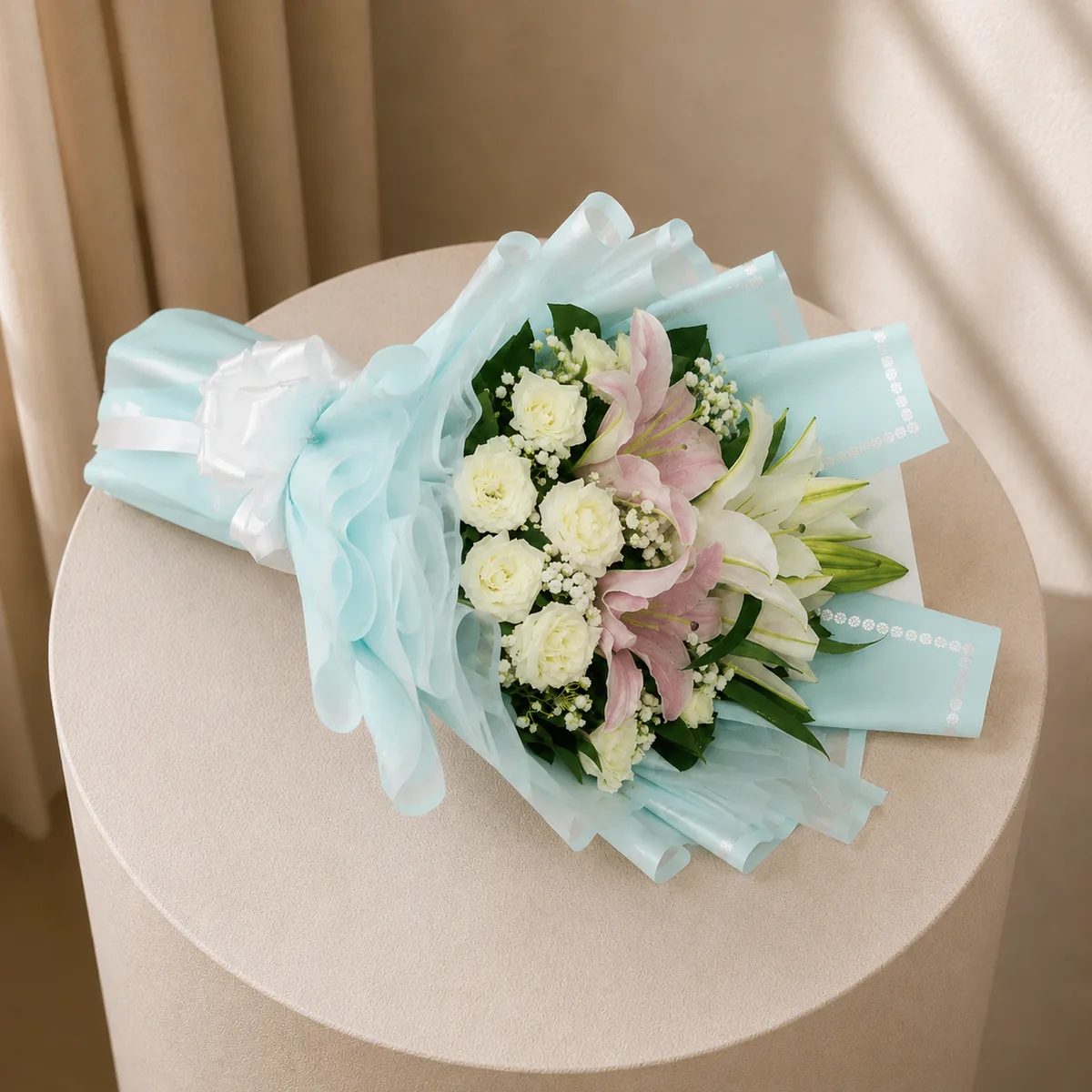 A Serene Lily & Rose Bouquet