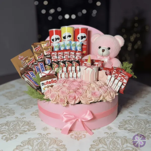 Pink Perfection Elegent Roses, Chocolates, and Teddy Gift Box