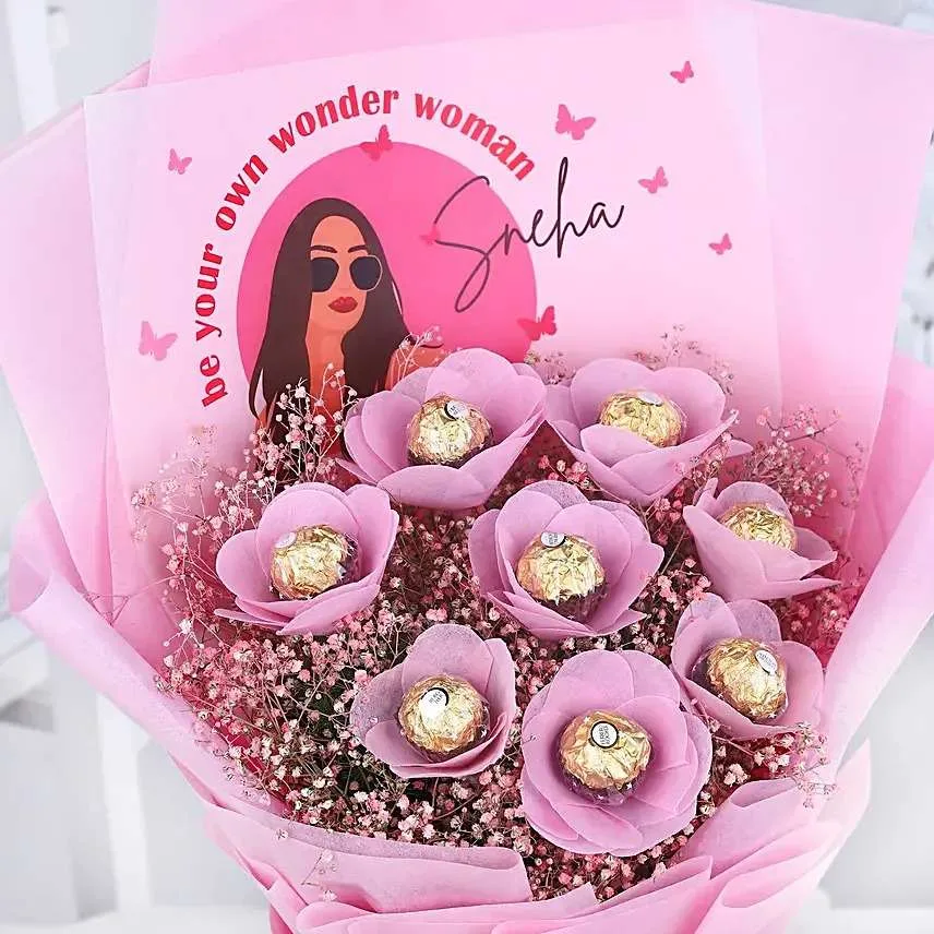 Ferrero Rocher Chocolate Bouquet in Pink Wrap
