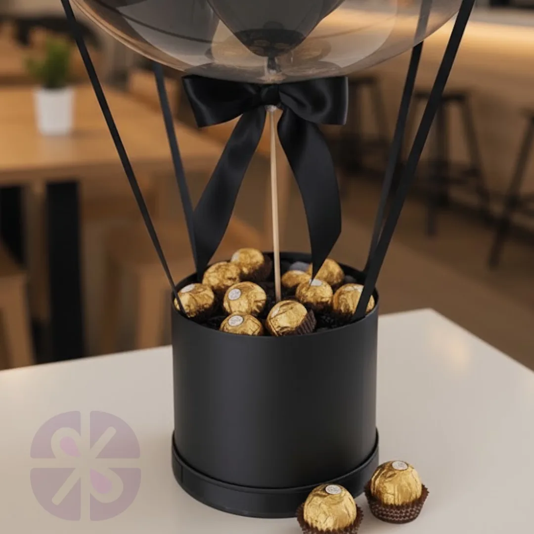Black & Gold Mix Air Balloon Bouquet with Ferrero Rocher Chocolates