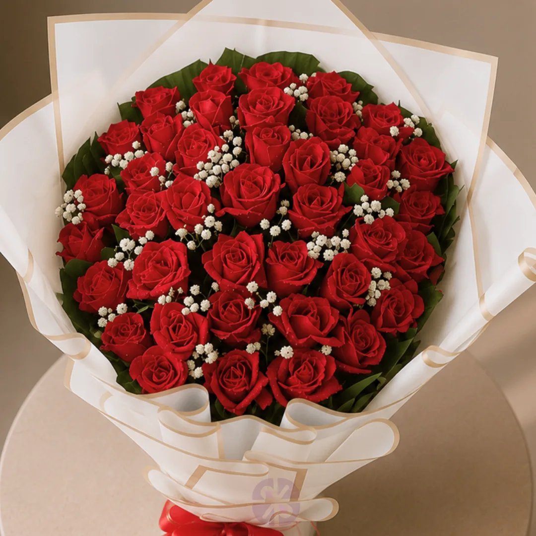 Forty Love Fresh 40-Piece Red Rose Stand Bouquet