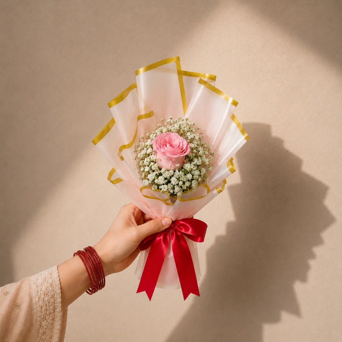 Single Pink Rose Posy