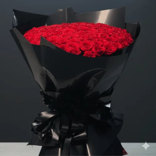 Luxury 100 Red Roses Bouquet Wrapped in Premium Black Paper – Perfect for Proposal, Anniversary & Valentine’s Day