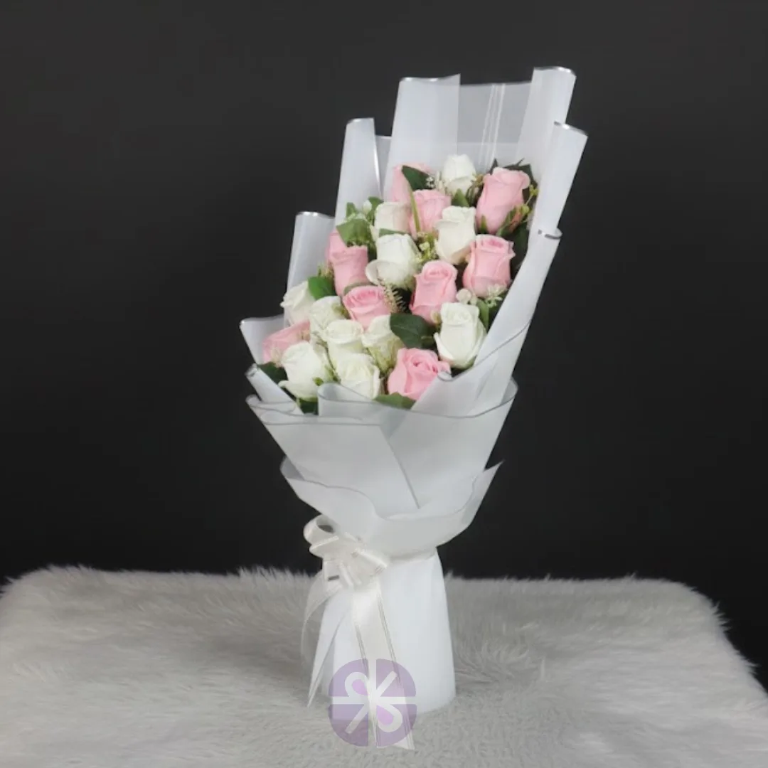 Classic Duet Eternal Pink & White Rose Artificial Stand Bouquet
