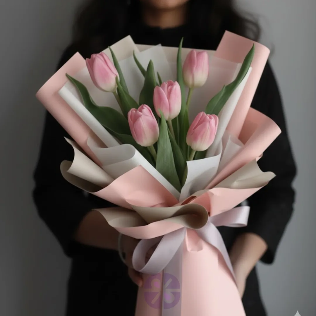 Elegance Artificial Pink Tulip Hand Bouquet