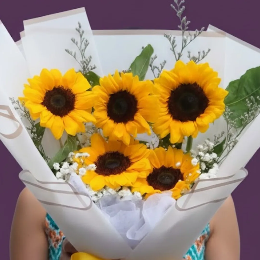 The Big Bright Hug Sunflower & White Wrap Bouquet