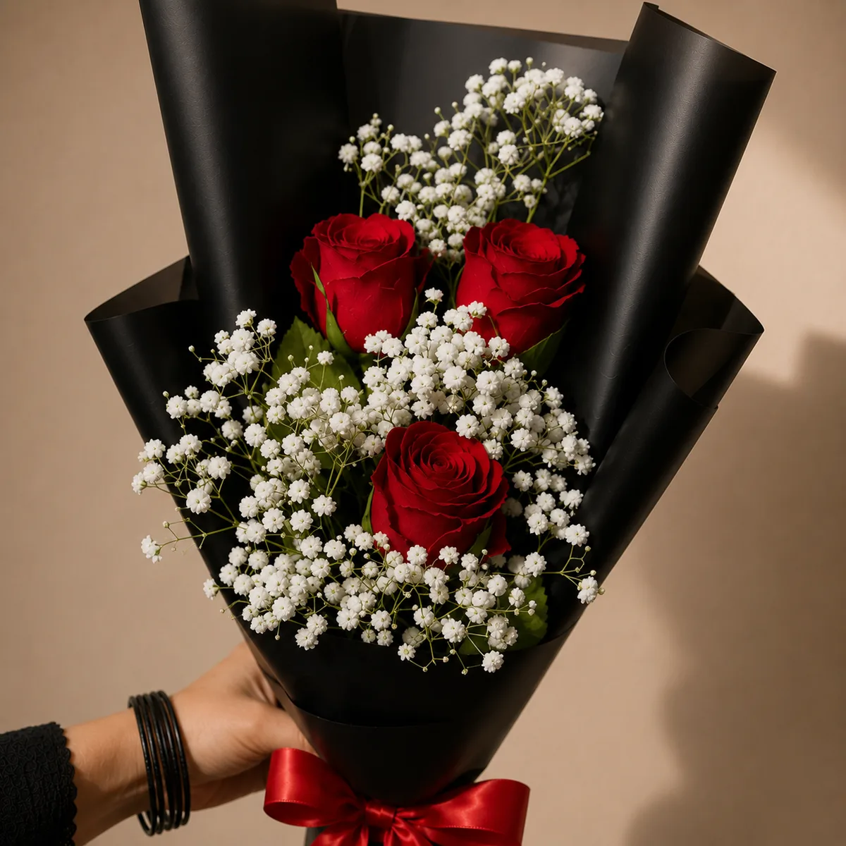 Premium 3 Red Rose & Baby's Breath Mini Bouquet