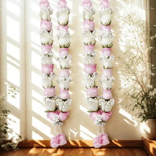 Royal Pink & White Rose Wedding Garland Set