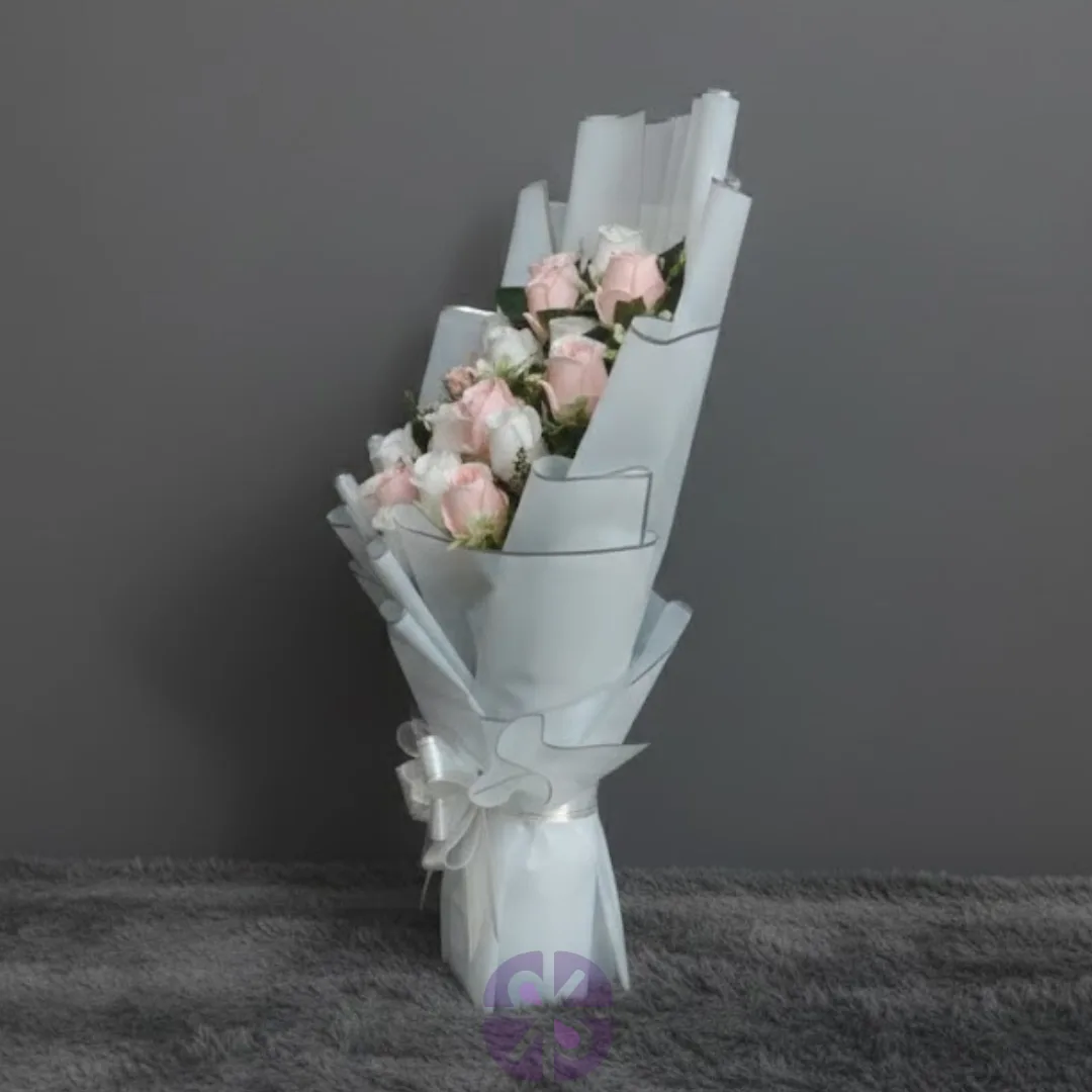 Artificial Pink & White Rose Stand Bouquet