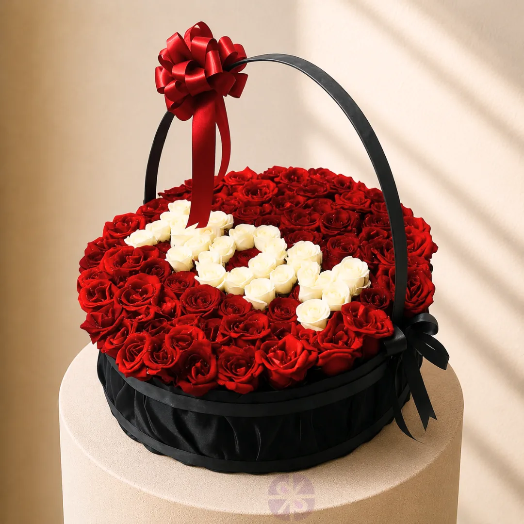 Grand 100-Rose Personalized "MOM" Premium Gift Basket with Red & White Roses