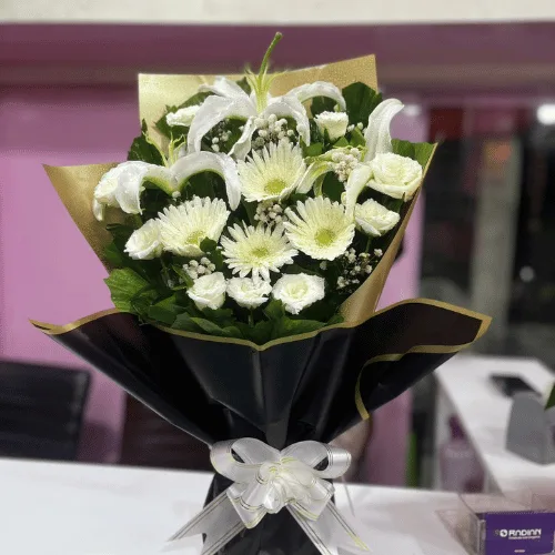 Royal White Lily & Gerbera Bouquet