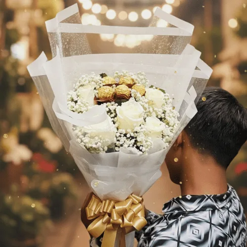 White Roses & Ferrero Rocher Bouquet