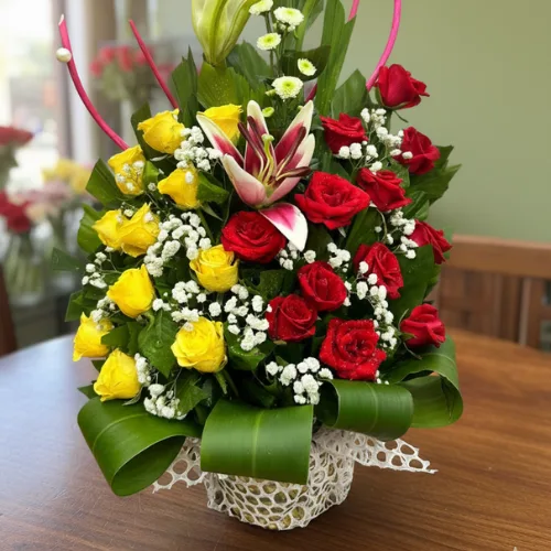 Radian Red & Yellow Rose Basket