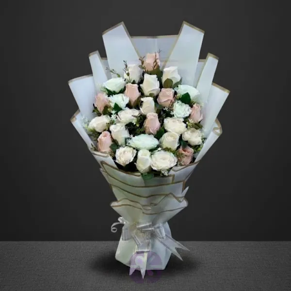 Artificial White, Shade Pink Rose Stand Bouquet