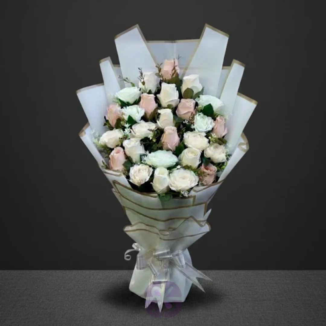 Artificial White, Shade Pink Rose Stand Bouquet