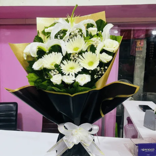 Royal White Lily & Gerbera Bouquet