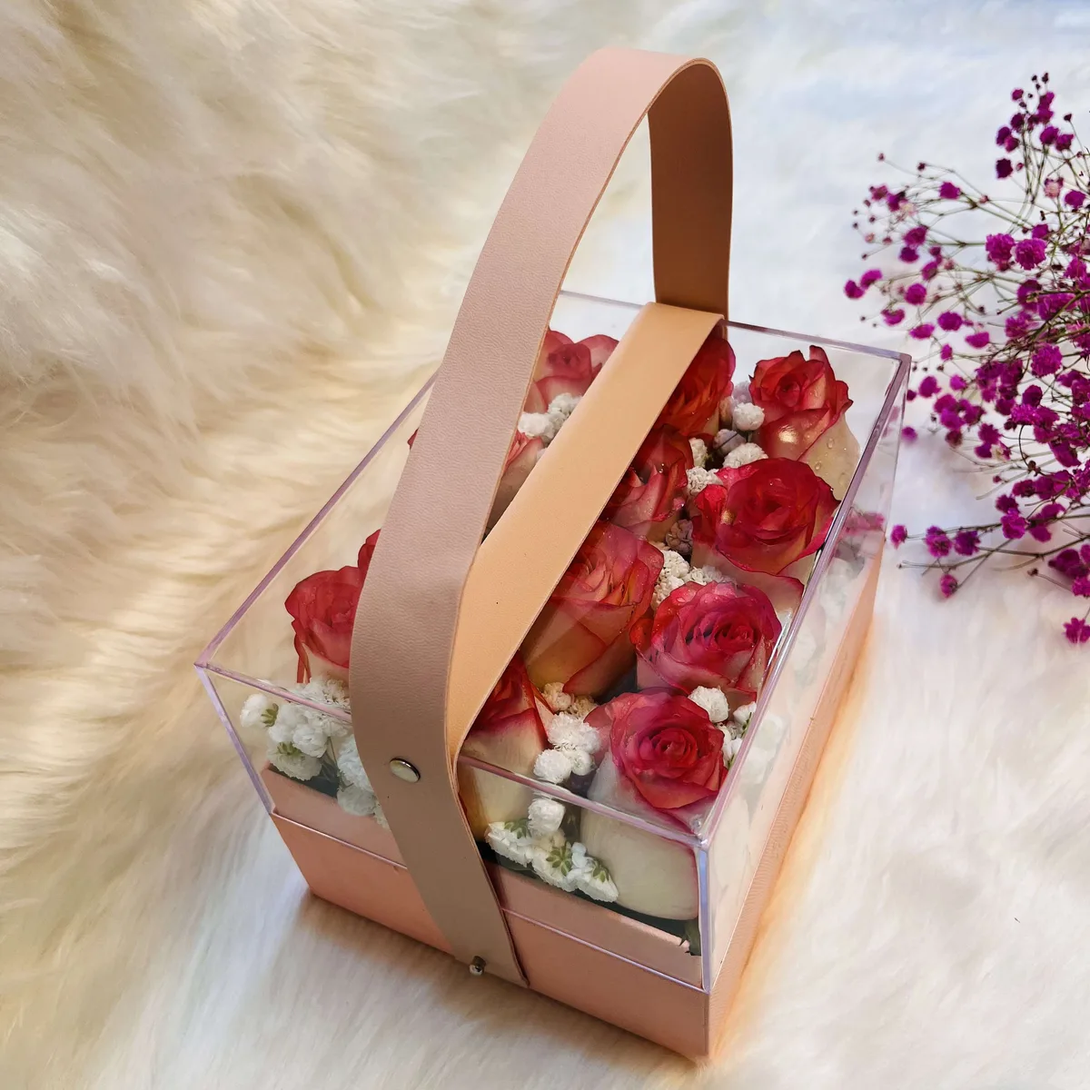 Elegant Pink Rose & Gypsy Square Transparent Hanging Gift Box