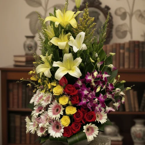 Luxury Mixed Flower Basket Arrangement – Premium Gift Bouquet