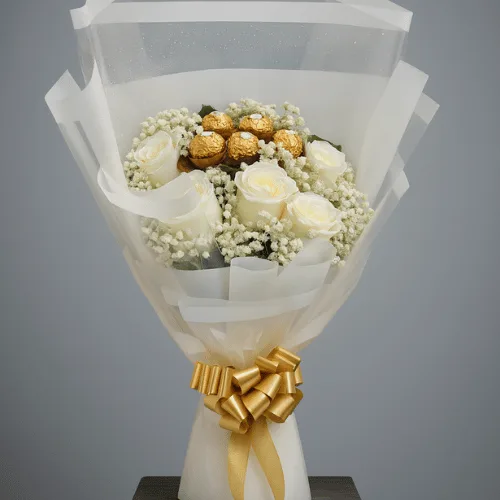 White Roses & Ferrero Rocher Bouquet