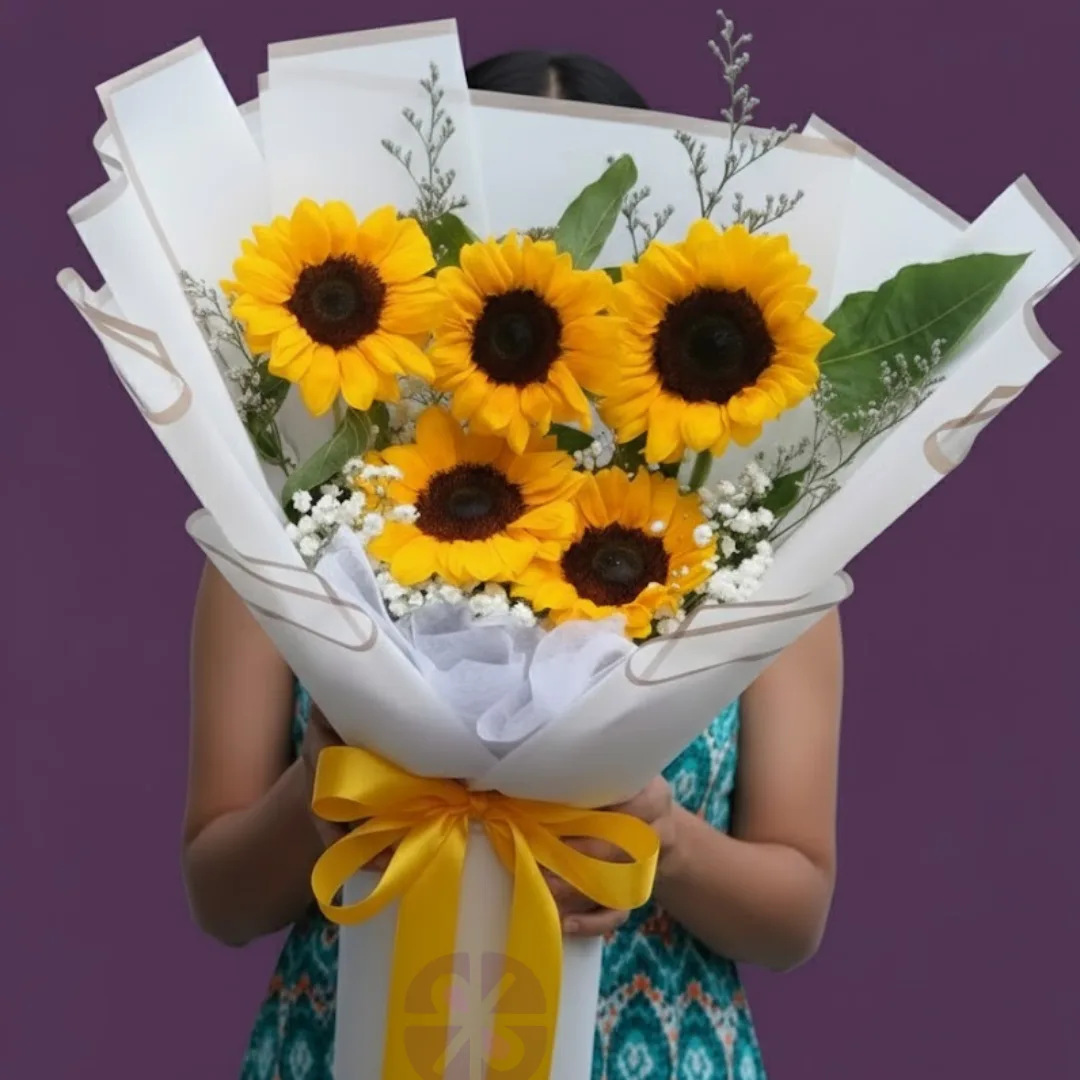 The Big Bright Hug Sunflower & White Wrap Bouquet