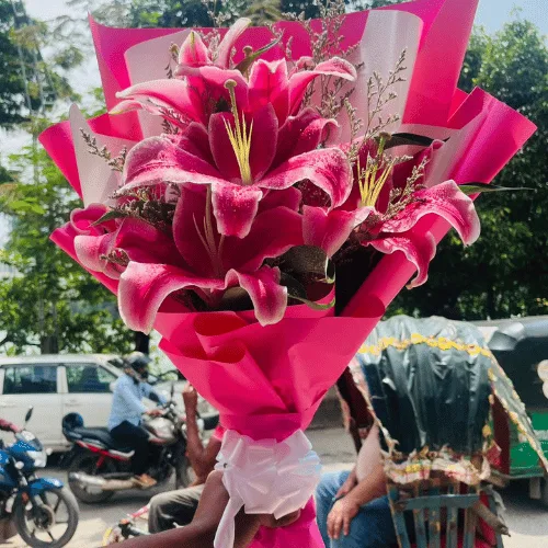 Blushing Elegance Pink Lily Bouquet