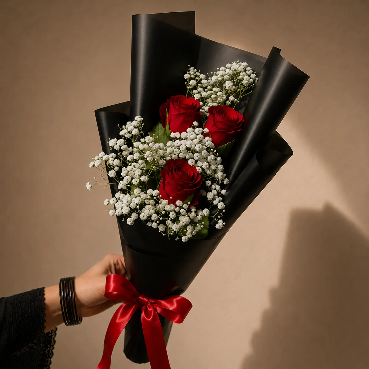 Premium 3 Red Rose & Baby's Breath Mini Bouquet