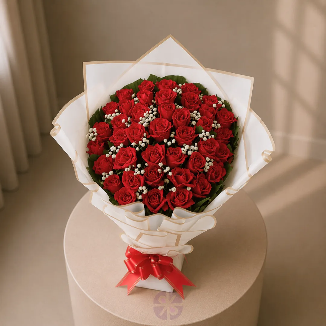 Forty Love Fresh 40-Piece Red Rose Stand Bouquet