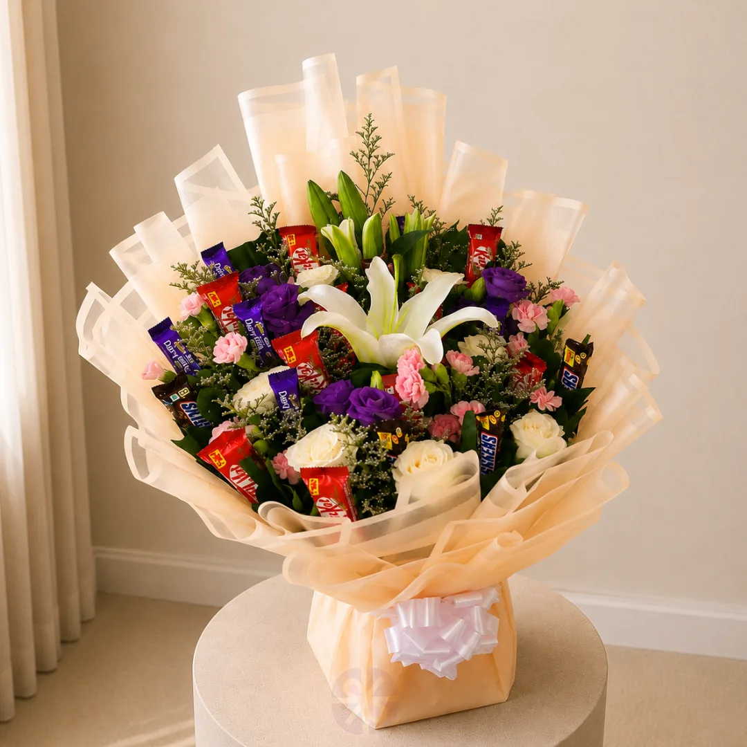 The Sweet Surprise Deluxe Flower & Chocolate Combo Bouquet