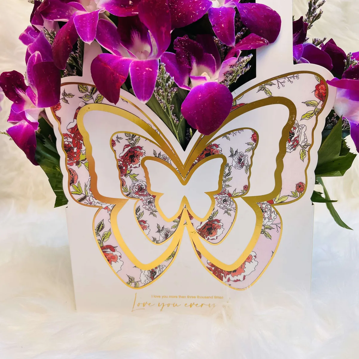 Orchid & Limu Arrangement in Butterfly Hanging Gift Bag