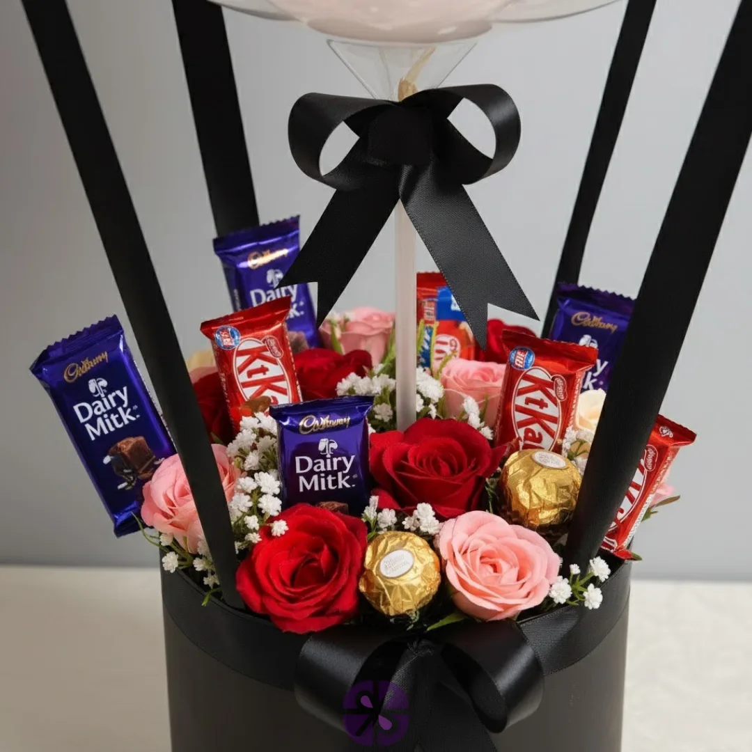 Luxury Float Hot Air Balloon Chocolate & Rose Bouquet
