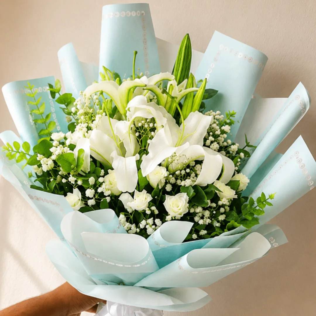 Serene Bloom White Lily & Rose Bouquet