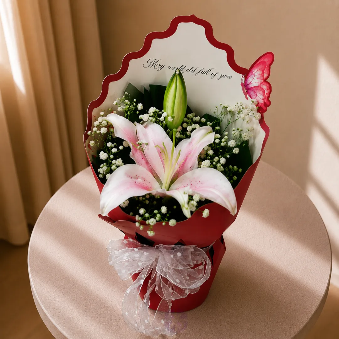 Premium Fresh Single Lily Butterfly Bouquet