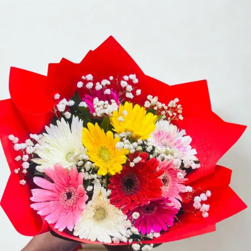 Vibrant Gerbera Burst Multi-Color Bloom Bouquet